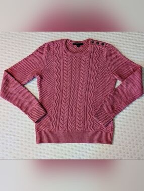 Brooks Brothers Womens Cable Knit Sweater Pink Shoulder Button Detail Size M